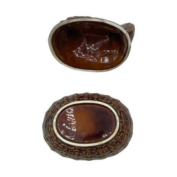 Vintage Portmeirion (?) Ceramic Hen on Nest w/2 Chicks Size 3-Medium MCM Brown - Picture 10 of 13